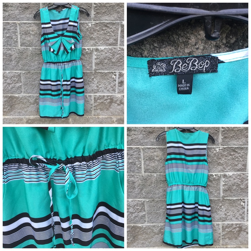Bebop Green, Black and White Dress Size L pockets!